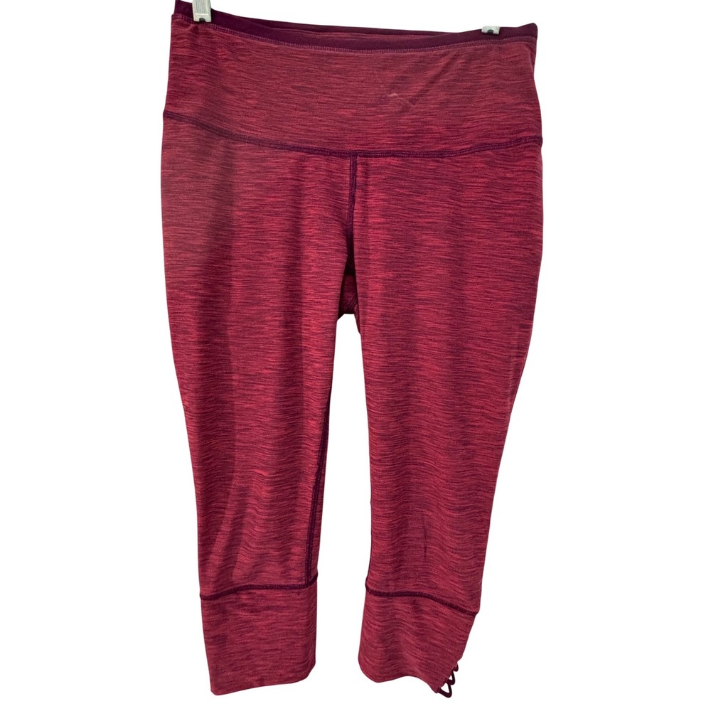 Prana Womens Space Dye Cropped Leggings Burgundy Pink Strappy Cuffs Size M